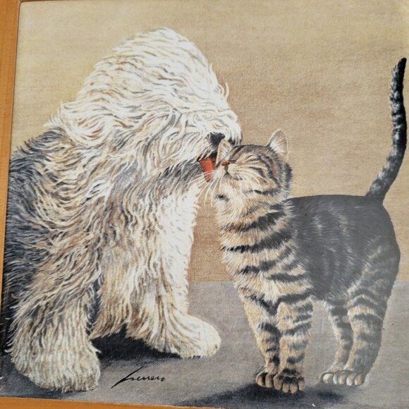 Vintage 1987 Lowell Herrero Framed Print Of Cats & Dogs - Picture 5 of 6